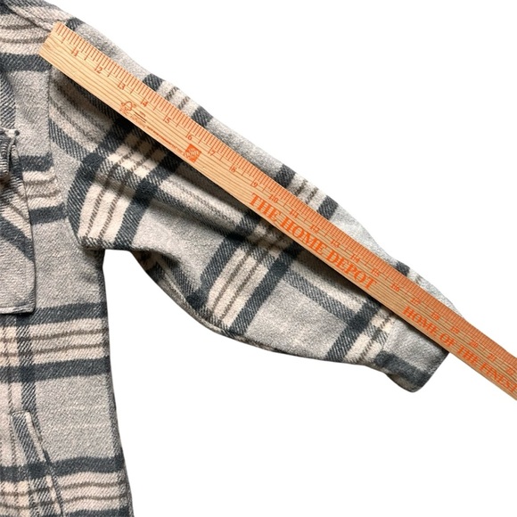 Ashley by 26 International Plaid Shacket Jacket Coat Beige Gray Wool Blend L - Picture 5 of 7